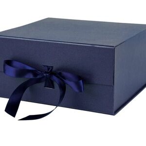 Navy Collapsible Gift Box with Satin Ribbon and Magnetic Lid